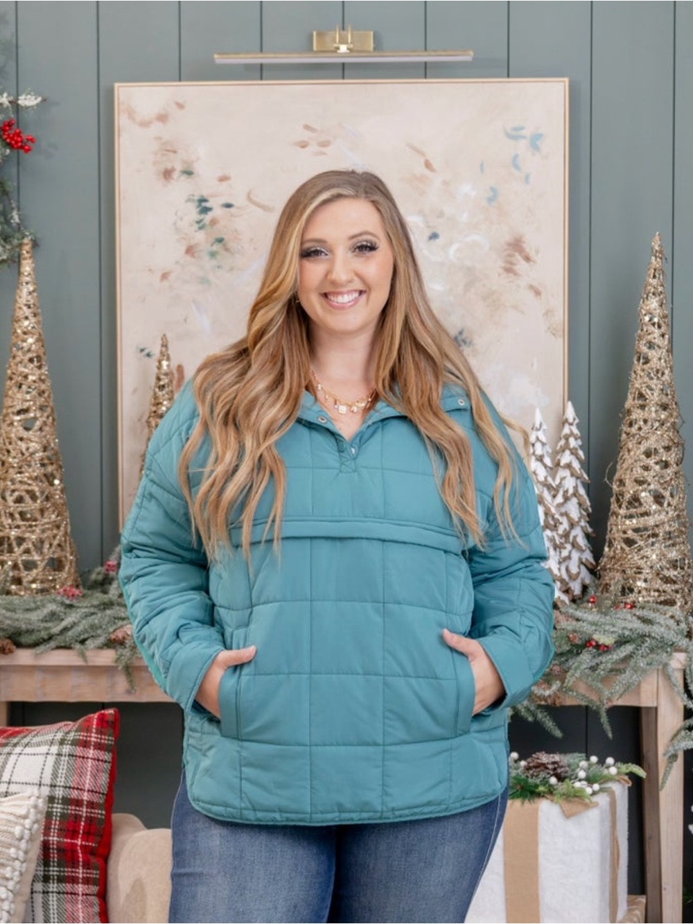 Women's Teal Quilted Light Puffer Jacket - Large